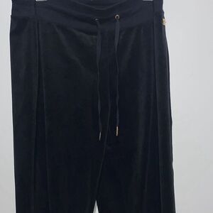 Calvin Klein Women's Black Velour Elastic Drawstrings Wide Leg Pants Size Large